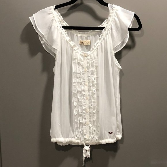 white sheer tie front top